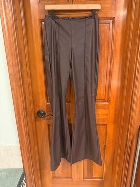 Women’s Brown Faux Leather Flared Pants